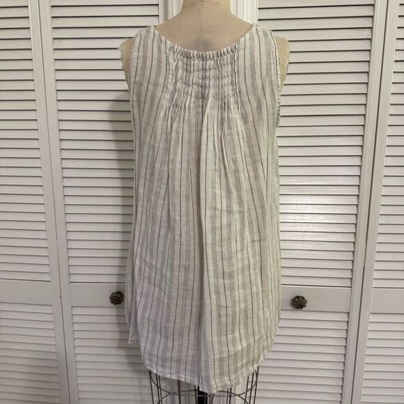 CP Shades Pia Linen Sleeveless Top Pin-tucks White/Gry Sz-M - Picture 5 of 9